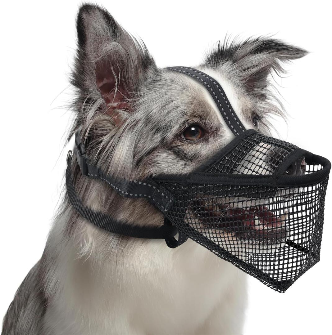 Mesh Dog Muzzle  Lightweight Breathable Soft Dog Muzzle with 3 Reflective Straps for Secure Fit, Prevents Biting, Chewing Scavenging  Adjustable for Small Medium Large Dogs, M+