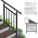 Adjustable Handrails for Outdoor Steps Black Metal Stair Railing with Flexible Angle Design, 3 Steps Handrail or Horizontal Use, Wrought Iron Hand Rails with Installation Kit