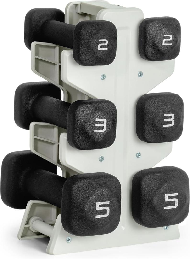 Tone Fitness Neoprene Dumbbell Set with Storage Rack Non-Slip, Anti-Roll Hand Weights for Home Gym Workouts | 20 lb Options