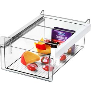 vacane Upgraded Refrigerator Drawers Organizer - Pull Out Fridge Bins with Handle, Extra-Long 19.5" Stretchable and Deep Storage