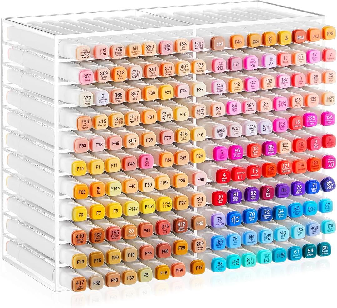 MotiMind Acrylic Marker Organizer for 176 Marker, Large Art Pencil Holder Storage Rack for Desk, Pens Art Brushes Display Stand with 22 Compartments for Desktop, Office (Clear, 176 Capacity)