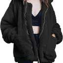 Comeon Women's Coat Casual Lapel Fleece Fuzzy Faux Shearling Zipper Coats Warm Winter Oversized Outwear Jackets, Size 2XL (Black)
