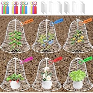 OZMI Garden Chicken Wire Cloches for Plants Protectors from Animals 16" D x 12" H 6 Pcs Rustproof Plant Cages for Outdoor Vegetable Flowers Garden Large Assemble-able Metal Cloches （White）