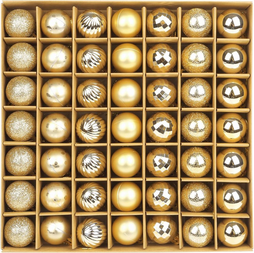 DERAYEE 49 Pcs Mini Christmas Balls Tree Ornaments, 1.2 Inch Small Shatterproof Xmas Hanging Decorations Gold Christmas Ball Ornaments for Home Party Xmas Decor
