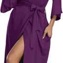 Women's Long Robes Ladies Kimono Bathrobes Full Length Robes Soft Modal Sleepwear Nightgown (Purple, M)