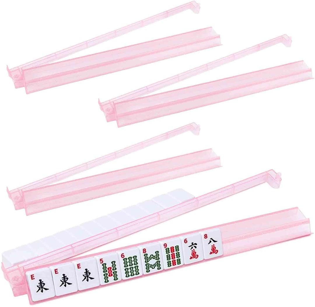 4 Pack Mahjong Racks with Pushers Clear Pink Acrylic Silver Glitter Design American Majiang Tile Racks Imports Accessories Racks with Built-in Pushers(Pink Transparent)