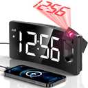 Projection Alarm Clock, Digital Clock with 180 Rotatable Projector, 3-Level Brightness Dimmer, Clear LED Display, USB Charger, Progressive Volume, 9mins Snooze,12/24H, Digital Alarm Clock for Bedroom