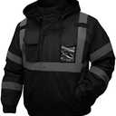 DPSAFETY Safety jacket for men,Reflective high Visibility Hooded jacket,Hi-Vis Bomber Jacket with Pockets and Zipper,Waterproof,Black Bottom,ANSI/ISEA 107-2020 Type R Class 3,Black 2XL