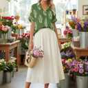 Summer Tops for Women Striped Button Down Shirts Collar Guaze Shirt Trendy Vacation Work Linen Blouse (M)