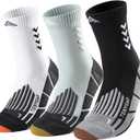 Compression Crew Running Socks: Athletic Socks for Men Women with Cushion,3 Pairs Work Hiking Basketball Sport Socks (A-White Gray Black-3Pairs, 9-13)