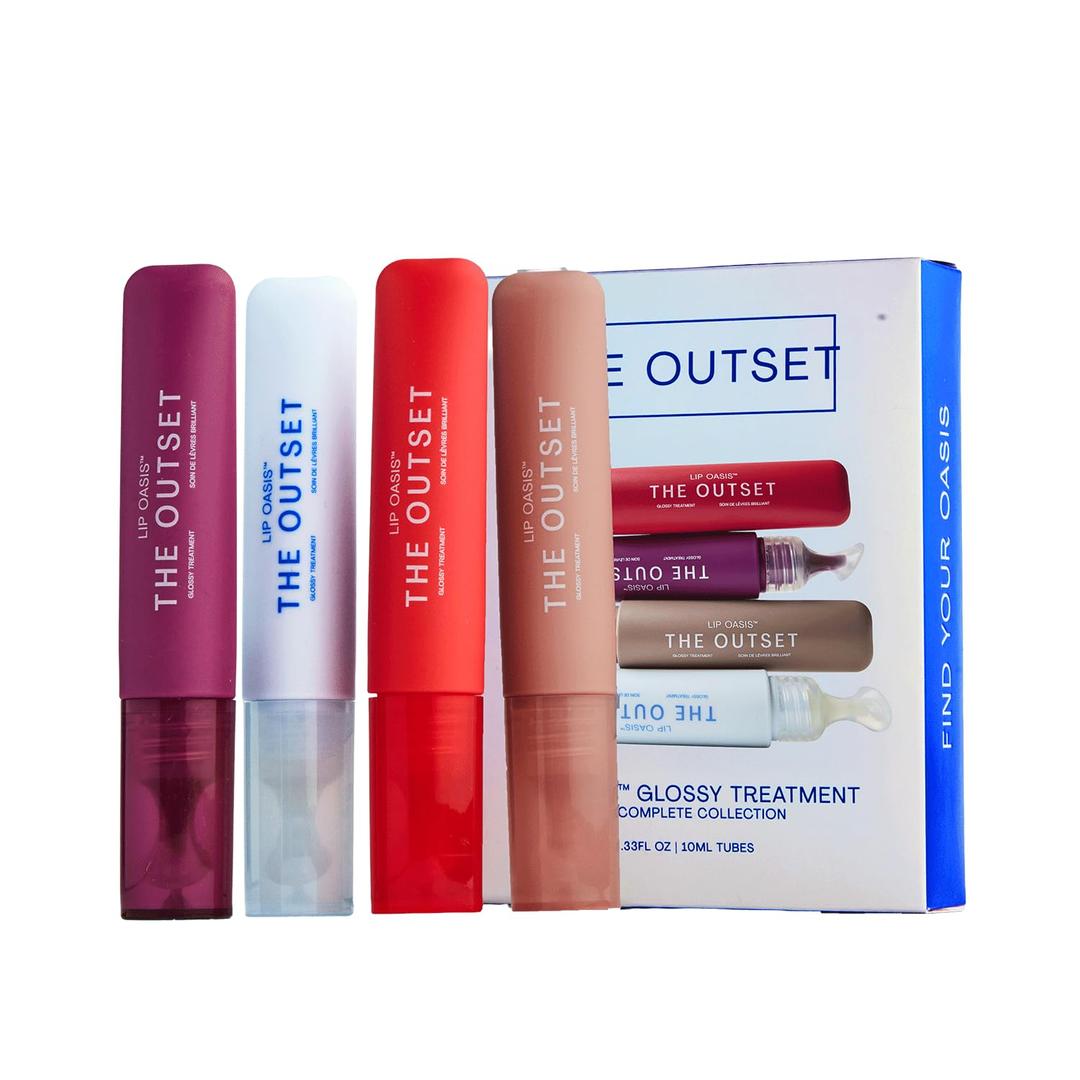 The Outset Lip Oasis Glossy Treatment Set – 4 Shades (Clear, Mirage, Sun Kiss & Dune) – Hydrating, Plumping & Non-Sticky Shine – Vegan, Gluten-Free, Clean Beauty