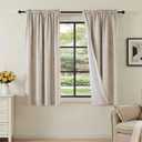 H.VERSAILTEX Linen Look 100% Blackout Curtains 45 Inches Long for Bedroom Full Light Blocking Rod Pocket 42 Inches Wide Linen Textured Thick Window Curtain Drapes with White Backing, Natural, 2 Panels