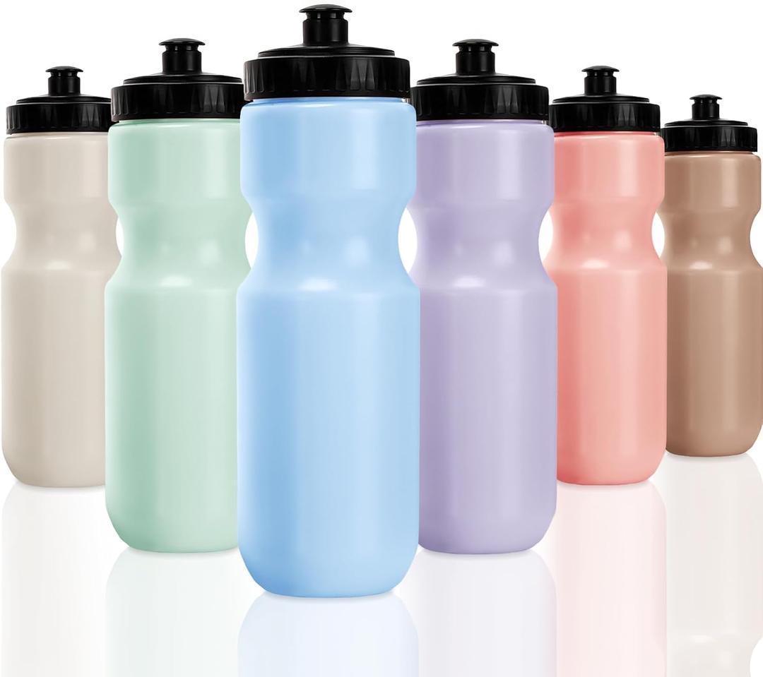 Nitial 24 Pcs Sports Water Bottles Bulk 22 oz Squeeze Reusable Sports Water Bottles Blank Plastic Water Bottles with Pull Top Cap for Adults Sports Fitness Bike, Dishwasher Safe