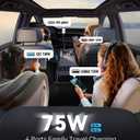 2 x 75W Car Charger USB C, 4 Port Super Fast Cigarette Lighter USB Charger, Type C 60W & QC 3.0 Multiport Car Phone Adapter Accessories for iPhone 17/16/15/14/13/12 Pro Samsung S26 Series, Titanium