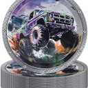 OXYLIPO 9" Monster Trucks Paper Plates Celebrate Party Tableware Round Disposable Dinner Paper Plates Set Monster Trucks Theme Party Paper Plates Festival Party Supplies, Pack of 24