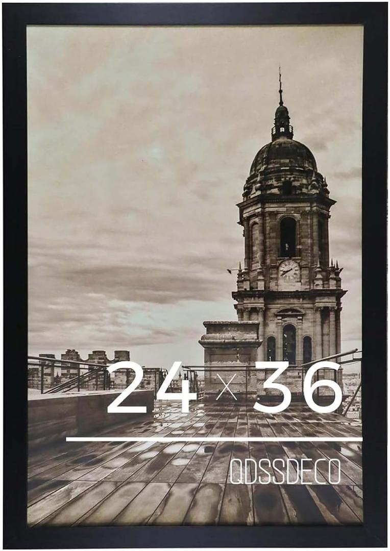 QDSSDECO 24x36 Poster Frame Black Wood Frame with Plexiglass Horizontal and Vertical Formats Hanging on the Wall Display Picture, Set of 1