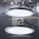 150W LED High Bay Lights with US Plug, 21000LM High Bay LED Shop Light, 5000K Daylight, IP65 Waterproof, UFO Commercial Warehouse Workshop Factory Barn Garage Lighting 2 Pack