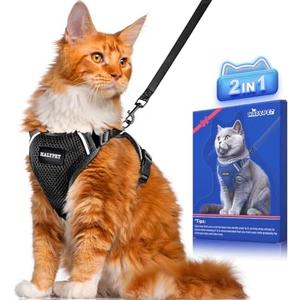 Halypet Cat Harness and Leash Set [ MAX Safety Third Generation ] Escape Proof Soft Adjustable Cat Leash Breathable Comfortable Vest Easy to Wear Kitten Harness for Outdoor Walking Black M