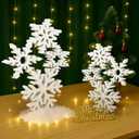Thyle 2 Sets Christmas Wooden Snowflake Decorations 12.2 Inches 9.5 Inches 3D Winter White Snowflake Tabletop Sign Wonderland Wood Blocks for Xmas Centerpiece Farmhouse Rustic Home Decor