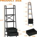 Furologee 4-Tier Ladder Shelf, Small Bookshelf with 2 Drawers, Vertical Bookcase Storage Rack Organizer, Display Bookshelves for Living Room, Bedroom, Bathroom, Home Office, Kitchen, Black Oak