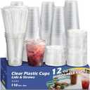 110 Pack 12 oz Clear Plastic Cups with Lids and Straws, Small Disposable Iced Coffee Cups To Go, BPA-Free Cold Drink Cups for Espresso, Juice, Kids Drinks