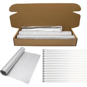 2 x 15" x 39" Rolls Exhaust Heat Shield Automotive,Embossed Aluminum Heat Shield Kit with 20PCS Stainless Steel Ties for Muffler Exhaust Wrap, Fire Wall,Heat Barrier,Wall Behind Grill