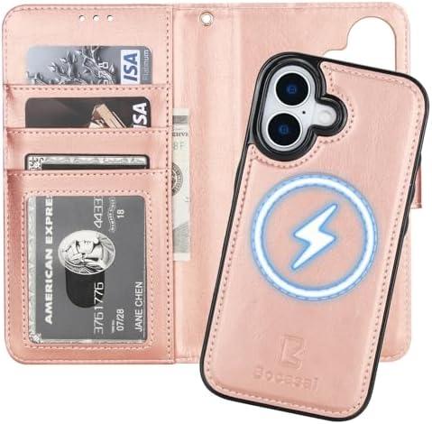 Bocasal for iPhone 17 Wallet Case Compatible with MagSafe Wireless Charging, RFID Blocking Magnetic Leather Case with Card Slots Holder Kickstand Detachable Wrist Strap 6.3 Inch (Rose Gold)