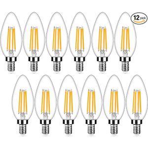 12-Pack Dimmable E12 LED Candelabra Bulbs 40Watt Equivalent, 2700K Warm White, 450Lumens, 4W B11 Vintage Chandelier Light Bulbs, LED Filament Clear Glass Candle Lamp for Ceiling Fan Home Decor1