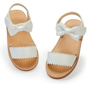 Toddler Girls Sandals Slip-On Open Toe Sandals Little Kid Non-Slip Soft Rubber Sole Princess Flat Shoes (7.5 Toddler, A07/White)