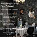 2 x Dimoon 78.7"x17.3" Vintage Wallpaper Boho Floral Peel and Stick Wallpaper Dark Black Gold Contact Paper Flower Removable Wall Paper Renter Friendly Stick on Kitchen Bathroom Self Adhesive Vinyl