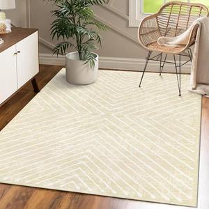 CAROMIO Living Room Rug - 9x12 Washable, Non Slip Geometric Modern Abstract Area Rug, Cream