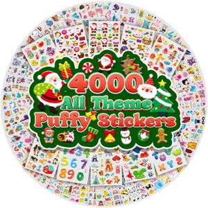 Puffy Stickers for Kids Toddlers,Christmas 3D Sticker Variety Pack, 4000+ Unique Cute Christmas Sticker,80 Different Sheets Kid-Stickers Bulk, Mini Party Favor for Girls Boy Gifts,Teachers Reward Gift