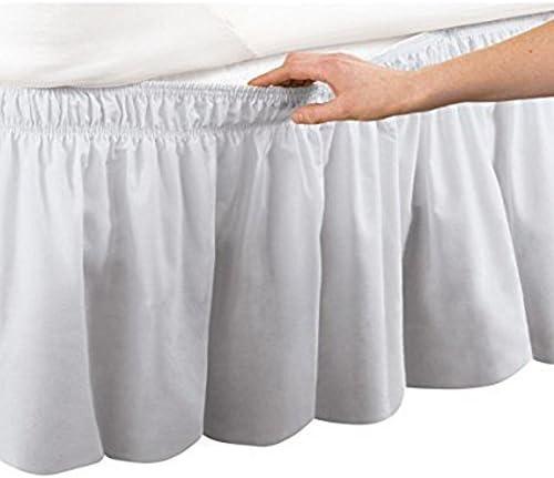 Pleated Three Sides Fabrics Wrap Around Style Egyptian Cotton Elastic 17 inch Drop Dust Bed Skirt for Twin/Full,Queen,King Size Beds(Queen, White)