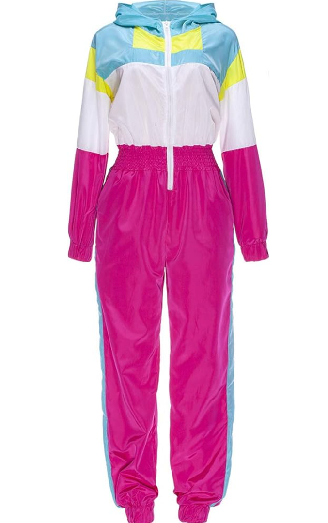 MIAIULIA Women's Pullover Hoodie Jumpsuit Zipper Jacket Windbreaker Elastic Waist Pants One-piece Sportswear Suit, Size S/M