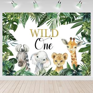 Mocsicka Safari Wild One Backdrop Safari Animal First Birthday Party Background Jungle Boy 1st Birthday Party Decorations Photography Background (7x5ft)