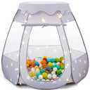 Baby Ball Pit for Toddler: with Star Lights - Pop Up Princess Play Tent for Kids - Indoor Outdoor Baby Girl Toys Birthday Gifts - NO Balls (Gray Tent)