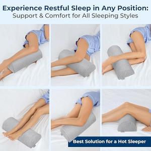 5 STARS UNITED Knee Pillow for Back Sleeping  Cooling Cover - Memory Foam Cushion for Sciatica Pain Relief  Under Leg Support for Sleeping on Back  Half Moon Bolster for Bed, Arctic Gray (Standard)