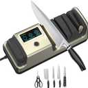 AllNew 5in1 Electric Knife Sharpener with LCD Screen, 3 Adjustable Rotational Speeds, 100% Diamond Abrasives for Straight, Serrated, Meat Cleaver, Ceramic Knives & Scissors Pro Kitchen Knives