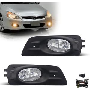 Fog Lights Assembly for 2006 2007 Honda Accord Sedan 4 Door Replacement Kit with Wiring and Switch H11 12V 55W Halogen Bulbs(Clear Lens)