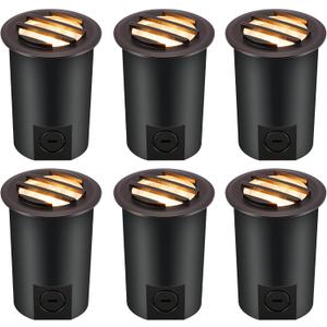 [6 Pack]CLOUDY BAY 9W Low Voltage Landscape Lights,LED Well Lights,Grated Top,12V-24V Waterproof Outdoor,2700K/3000K/3500K/4000K/5000K In Ground Lights for Fence Pathway Deck,Transformer Excluded (oil-rubbed Bronze | Grated Top)