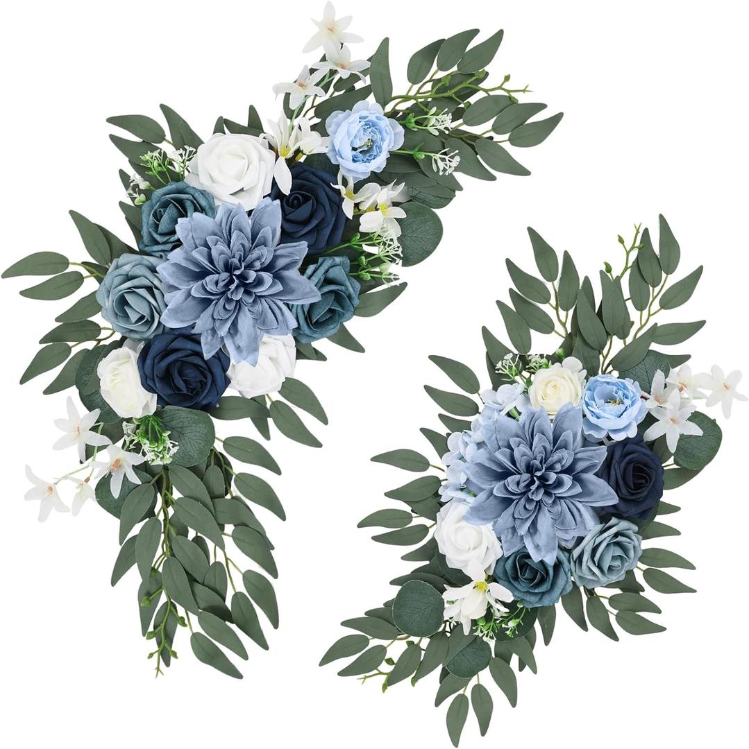 Wedding Arch Flowers Set of 2, Artificial Flowers for Decoration for Wedding Ceremony Backdrop, Wedding Floral Arrangement for Arch, Wedding Welcome Signs, Reception Decor (Dusty Blue)