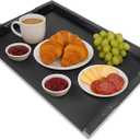 Ilyapa Noodle Board Wood Top Cover for Gas Stove, Electric Stove Burner Covers, Farmhouse Serving Tray, Steel Handles, 22x30 Inches, Black