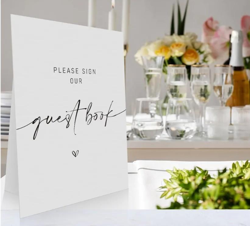 Please Sign Our Guest Book Sign for Wedding, Wedding Decorations for Reception, 8 X 11" Wooden Table with Stand, Bridal Shower for Reception