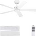 Ohniyou 48'' Ceiling Fans with Lights and Remote, 6 Speeds, 3 Colors & Dimmable LED Light, Silent DC Motor White Ceiling Fan for Living Room, Bedroom (Downrod White)