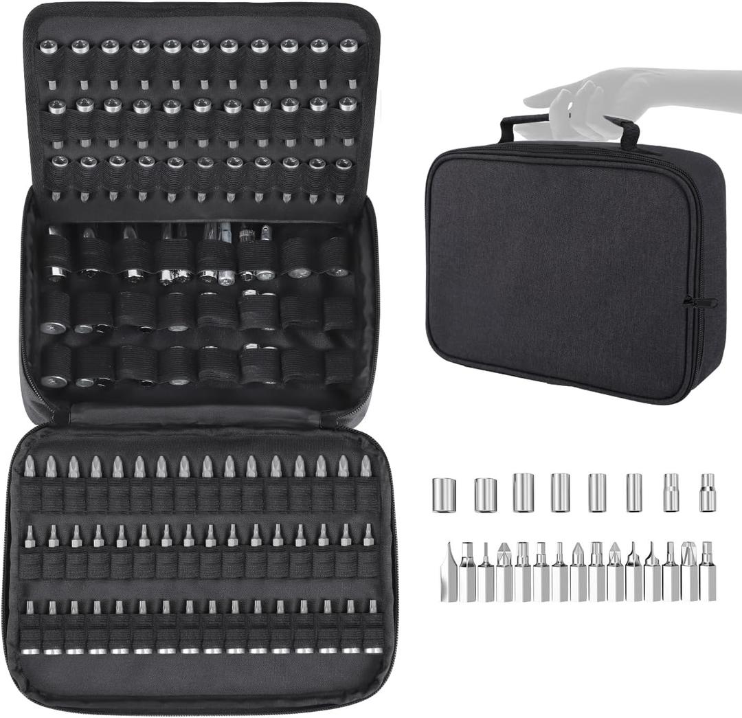 Portable Drill Bit Organizer Bag,Brill Bit Holder Tool Bag 1/4-Inch,3/8-Inch,1/2-Inch,138 Hole Socket Organizer,Screwdriver Bit Organizer Drive Bit Storage Drill Bit Carrying Case (Bag Only)