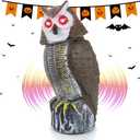 Solar Bird Repellent, Owl Decoy Bird Deterrent Devices Outdoor with Flashing Eyes & Realistic Sound & Rotating Head, Intelligent Animal Repeller for Home, Garden, Patio, RV, Halloween