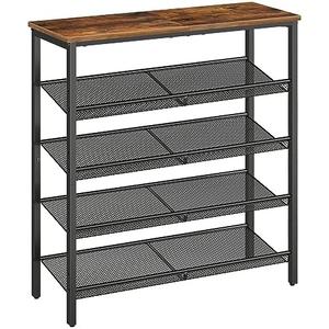 HOOBRO Shoe Rack for Entryway, 5-Tier Shoe Organizer with Adjustable Mesh Shelves, 16-20 Pairs of Shoes, Spacious Floor Mount, Metal, Industrial, Shoe Shelf for Closet, Rustic Brown BF12XJ01