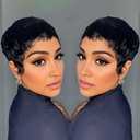 Pixie Cut Wig Human Hair Short Straight Bob Wig for Black Women 100% Brazilian Human Hair Full Machine Made Wigs Natural Black Color 1B#
