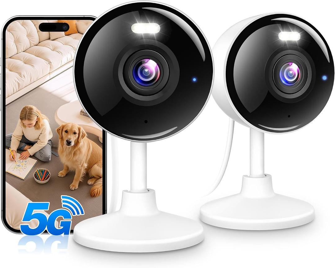 2K Cameras for Home Security, 5G & 2.4G WiFi Security Camera Indoor Outdoor for Baby Pet Dog Cat Nanny, 2-Way Audio, Color Night Vision, Siren, 24/7 Local Recording, IP65, Work with Alexa, K07-2P
