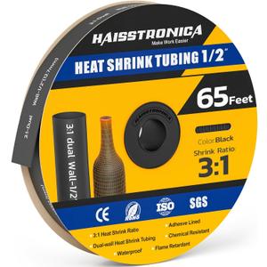haisstronica 3:1 Heat Shrink Tubing, Shrink Ratio Adhesive Lined Marine Grade Heat Shrink Tube for Home, Automotive and Industrial (Black) 65FT 1/2inch